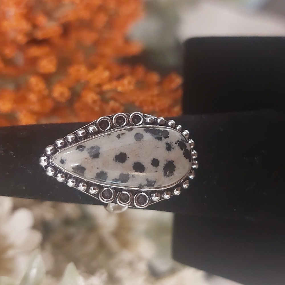 Dalmatian Stone 925 Silver Ring -  Adjustable - 5 1/2+